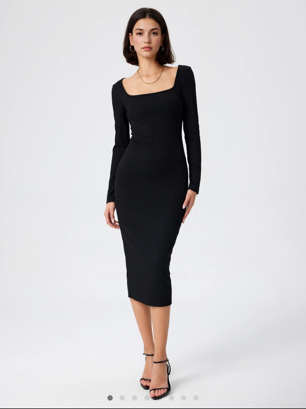 Cider Black Long Sleeve Square Neck Midi Dress